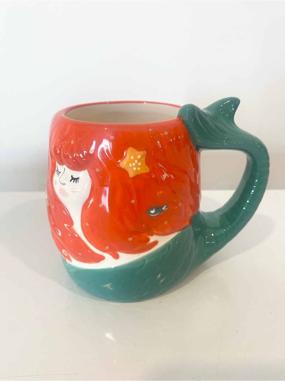 TAG Mermaid Coffee Mug 3D Red Hair Mermaid Tail Handle Ceramic Coastal Cup - Picture 2 of 8
